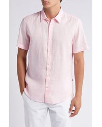BOSS - Liam Slim Fit Solid Short Sleeve Linen Blend Button-up Shirt - Lyst