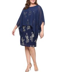 Sl Fashions - Metallic Floral Cocktal Dress With Chiffon Overlay - Lyst
