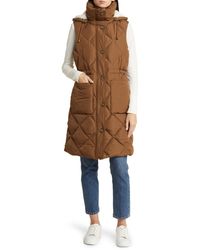 Lucky Brand - Oversize Longline Puffer Vest With Removable Faux Shearling Lined Hood - Lyst