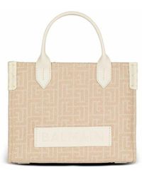 Balmain - B-Army Small Monogrammed Canvas And Leather Tote Bag - Lyst