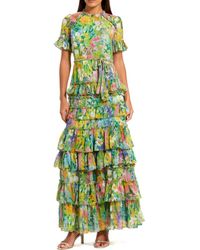 Mac Duggal - Floral Printed Chiffon Tiered Ruffle Gown - Lyst