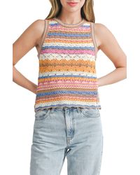 All In Favor - Stripe Mixed Stitch Sleeveless Sweater In Pink/mustard/blue Combo At Nordstrom, Size Medium - Lyst