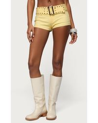 Edikted - Studded Belt Denim Micro Shorts - Lyst