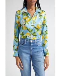 L'Agence - Tyler Lemon Print Silk Button-Up Shirt - Lyst
