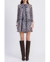 En Saison - Briar Plaid Long Sleeve Minidress - Lyst