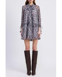 En Saison - Briar Plaid Long Sleeve Minidress - Lyst