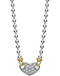Lagos - Beloved Diamond Pavé Heart Chain Necklace - Lyst
