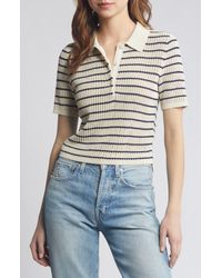Rag & Bone - Viola Stripe Cotton Blend Polo Sweater - Lyst