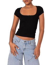 Edikted - Priscilla Lace Trim Stretch Cotton Crop Top - Lyst