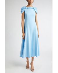 Oscar de la Renta - Twist Detail Cap Sleeve Stretch Cady Midi Dress - Lyst