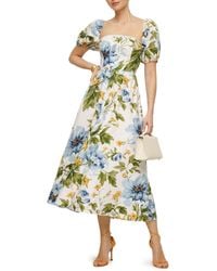 Reformation - Marella Floral Midi Linen A-line Dress - Lyst