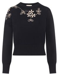 Versatile - Embroidered Floral Front Knit Sweater - Lyst