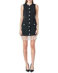 Endless Rose - Imitation Pearl Beaded Fringe Button Front Minidress - Lyst