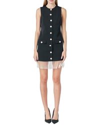 Endless Rose - Imitation Pearl Beaded Fringe Button Front Minidress - Lyst