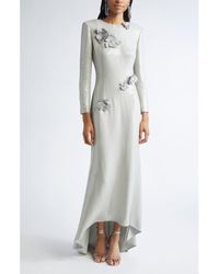 Oscar de la Renta - Embroidered Cherry Blossom Long Sleeve Sequin Gown - Lyst