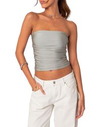 Edikted - Maxeen Shiny Ruched Crop Tube Top - Lyst