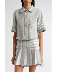 Thom Browne - 4-Bar Short Sleeve Eyelash Tweed Crop Shirt Jacket - Lyst