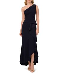 Adrianna Papell - Beaded One-shoulder Crepe Gown - Lyst