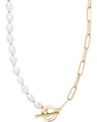 Brook and York - Olive Baroque Freshwater Pearl & Paper Clip Chain Necklace - Lyst