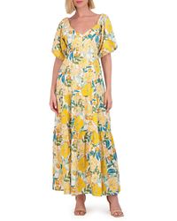 Vince Camuto - Floral Puff Sleeve Open Back Maxi Dress - Lyst