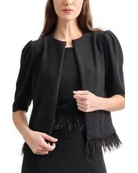 Misook - Feather Trim Metallic Knit Jacket - Lyst