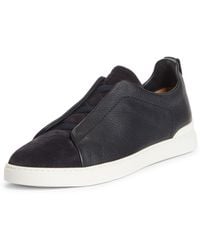 Zegna - Triple Stitch Grained Leather & Suede Slip-on Sneaker - Lyst