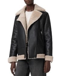 AllSaints - Sola Oversize Genuine Shearling Biker Jacket - Lyst