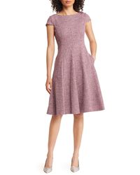 Eliza J - Cap Sleeve Tweed Fit & Flare Dress - Lyst