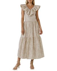 English Factory - Floral Ruffle Tiered Midi Dress - Lyst