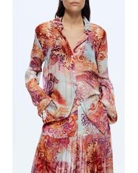 Desigual - Embroidered Stripe Button-Up Top - Lyst