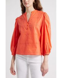 Caslon - Eyelet Embroidered Cotton Popover Top - Lyst