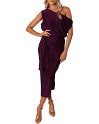 Petal & Pup - Santiago Metallic Side Tie One-Shoulder Midi Dress - Lyst