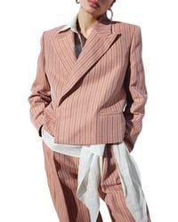Mango - Stripe Crop Linen Blend Blazer - Lyst