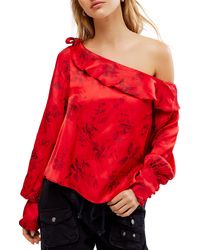 Free People - These Nights Floral One-shoulder Satin Top - Lyst