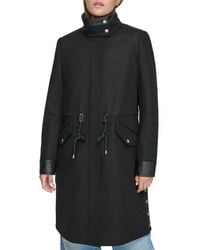 Andrew Marc - Feather Leather Trim Wool Blend Coat - Lyst