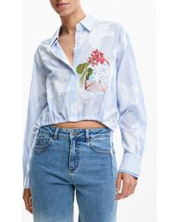 Desigual - Floral Print Drawstring Crop Button-Up Top - Lyst
