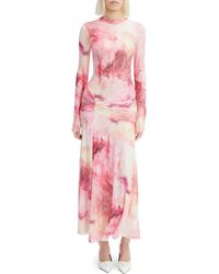 Bardot - Lea Ruched Long Sleeve Mesh Maxi Dress - Lyst