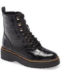 haskell crinkled leather and logo combat boot