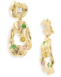 Oscar de la Renta - Textured Metal & Crystal Drop Clip-On Earrings - Lyst