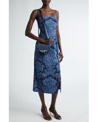 Alexander McQueen - Damask Print Denim Midi Dress - Lyst