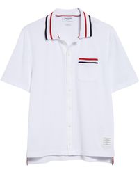 Thom Browne - Short Sleeve Knit Cotton Button-up Shirt - Lyst