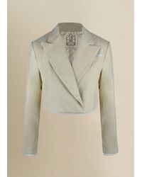 Contessa Mills - Morgaine Cropped Linen Lace-Trim Blazer - Lyst