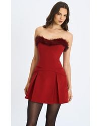 Miss Circle - Nalia Faux Fur Trimmed Sweetheart Mini Dress - Lyst