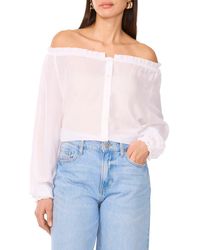 Two By Vince Camuto - Off The Shoulder Long Sleeve Button-Up Top - Lyst