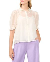 Halogen® - Puff Sleeve Semi Sheer Button-Up Top - Lyst