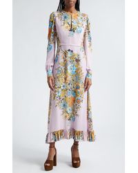 Etro - Floral Print Long Sleeve Midi Dress - Lyst