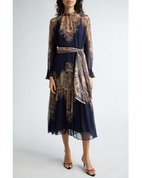 Zimmermann - Natura Floral Paisley Belted Long Sleeve Midi Dress - Lyst