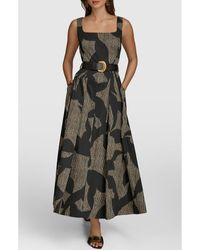 Donna Karan - Sleeveless Floral Stretch Cotton Midi Dress With Pockets - Lyst