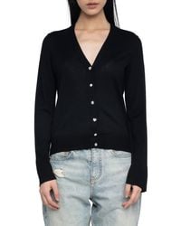 Zadig & Voltaire - Jemma Crystal Button Merino Wool Cardigan - Lyst