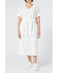 Marina Rinaldi - Micaela Embroidered Short Sleeve Cotton Midi Dress - Lyst